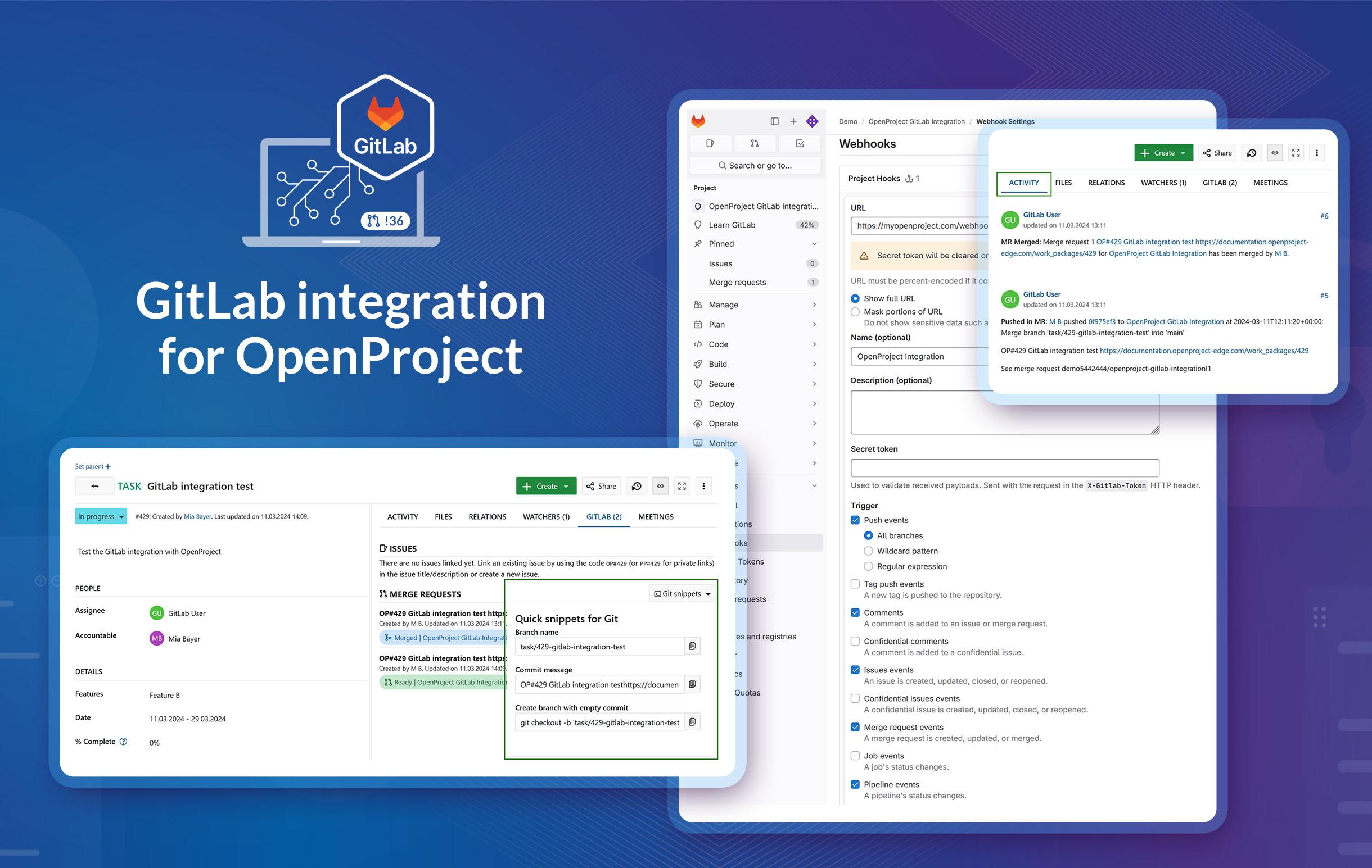 OpenProject's GitLab Integration - verschiedene Screenshots