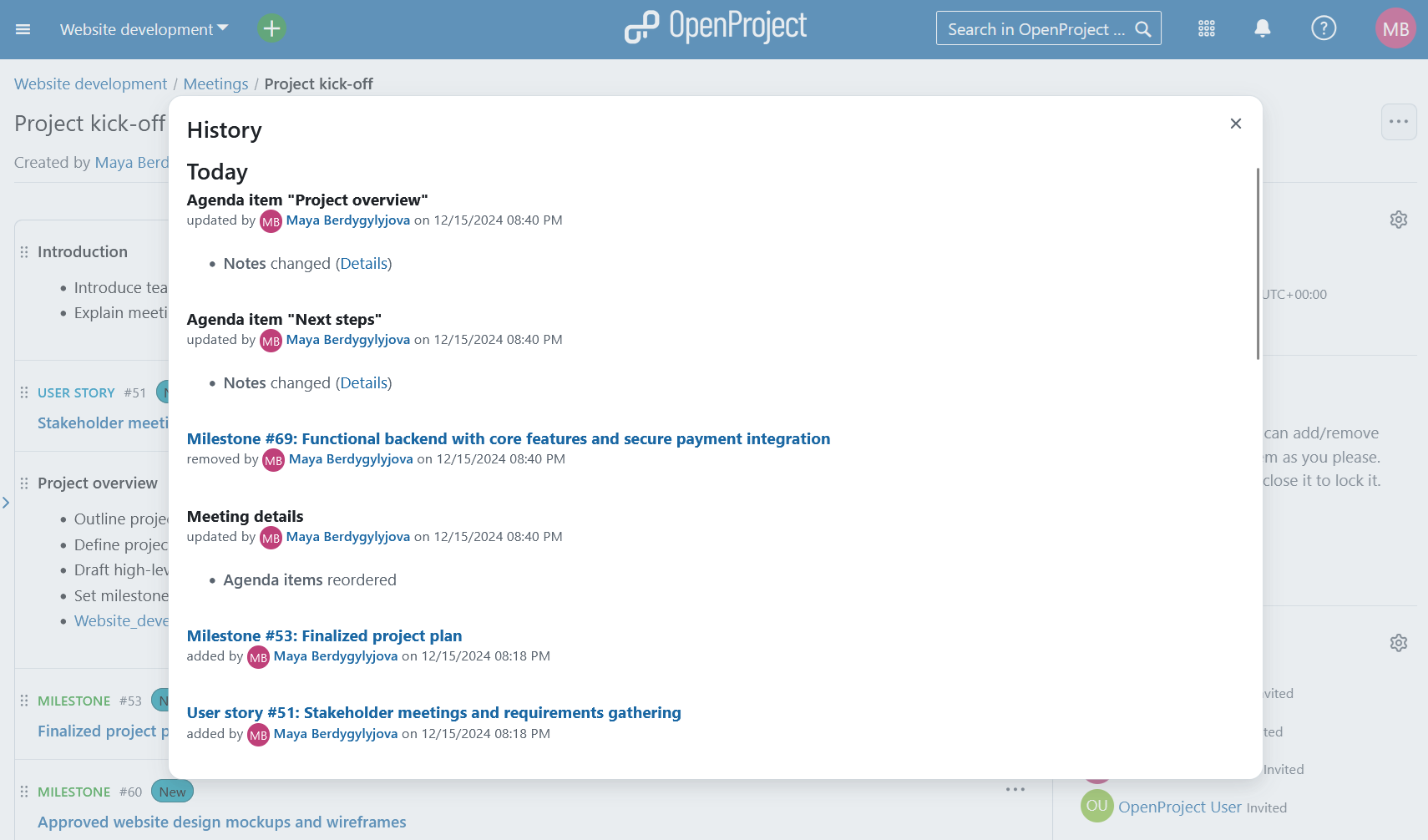 View meeting history in OpenProject