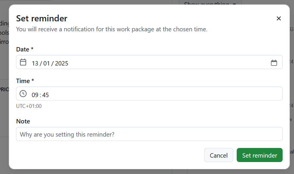 Set work package reminders in OpenProject