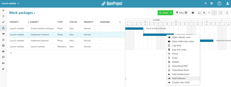 Gantt chart dependencies