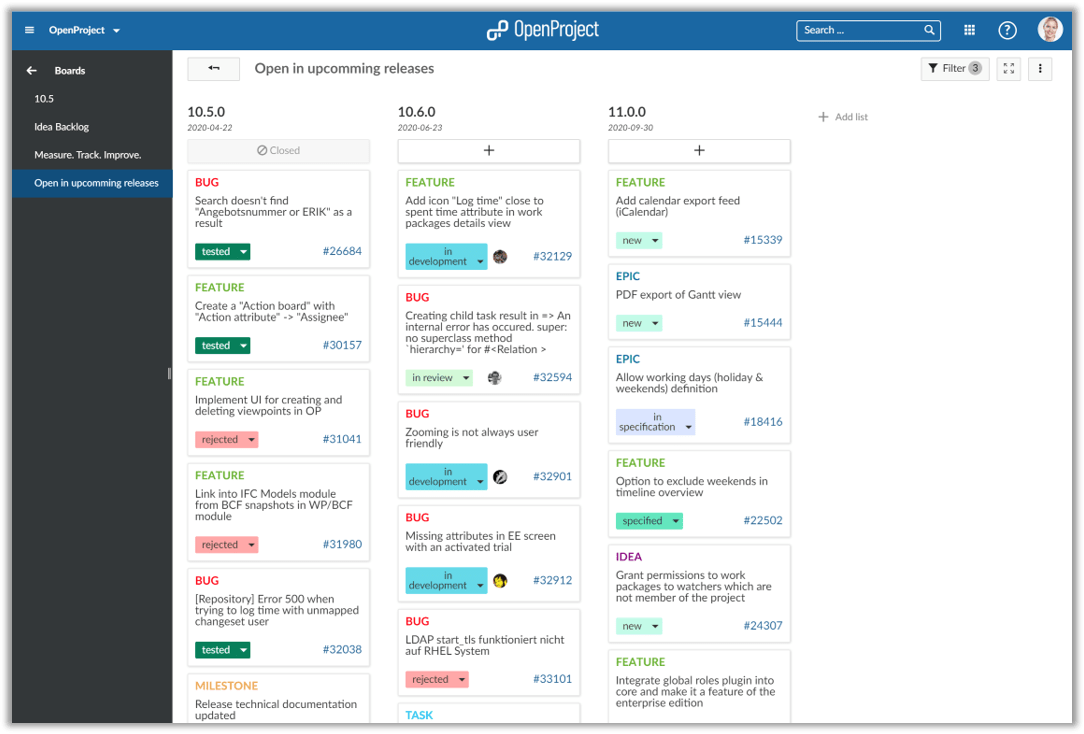 version board for digital product management