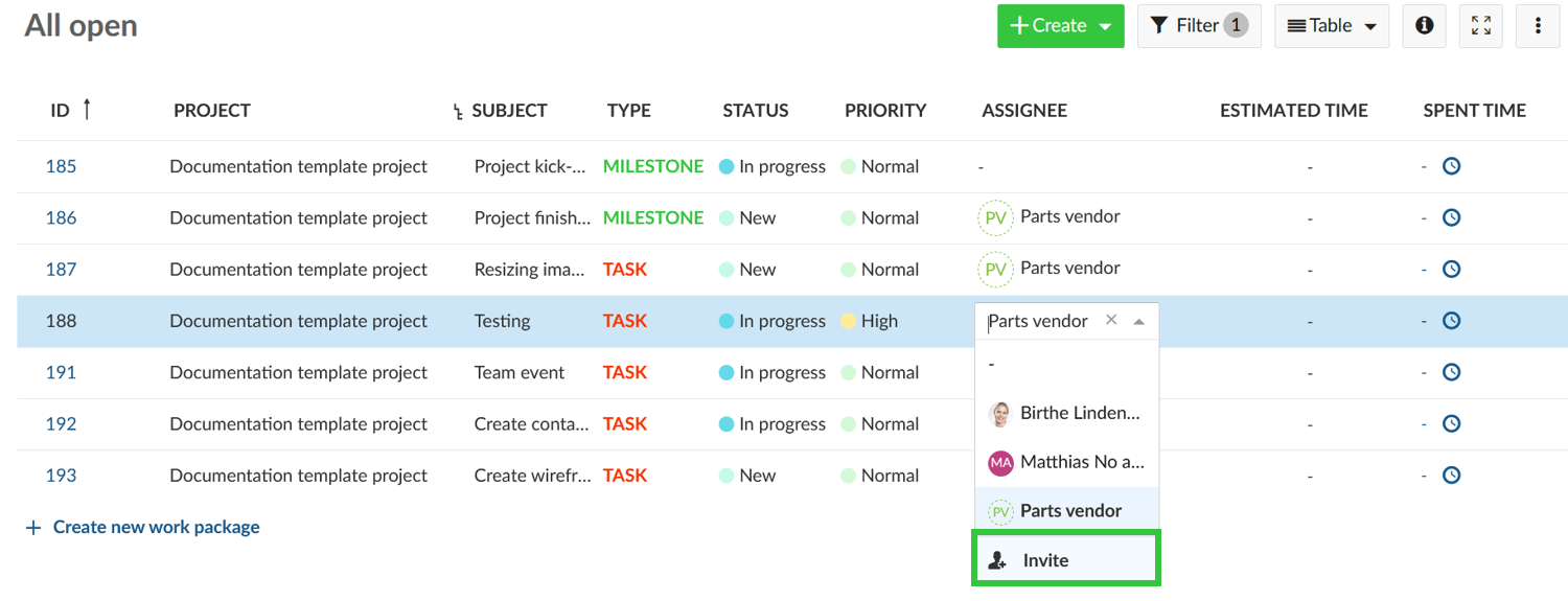 invite user type drop-down