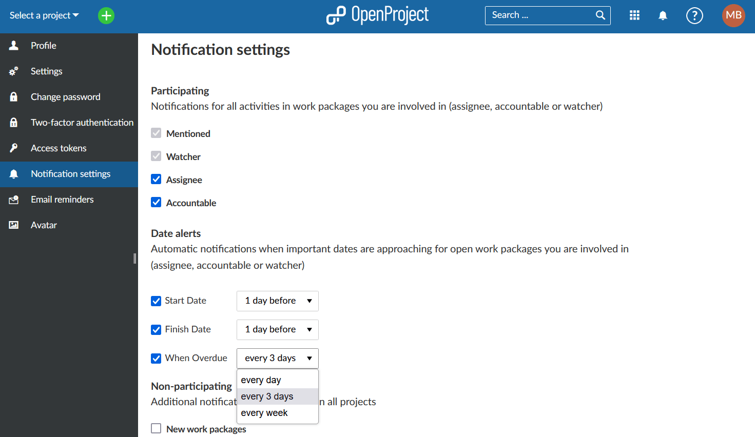 date alerts in notification settings