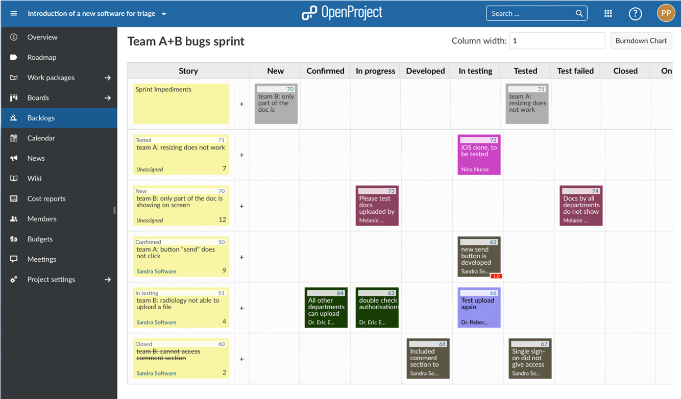 OpenProject task boar