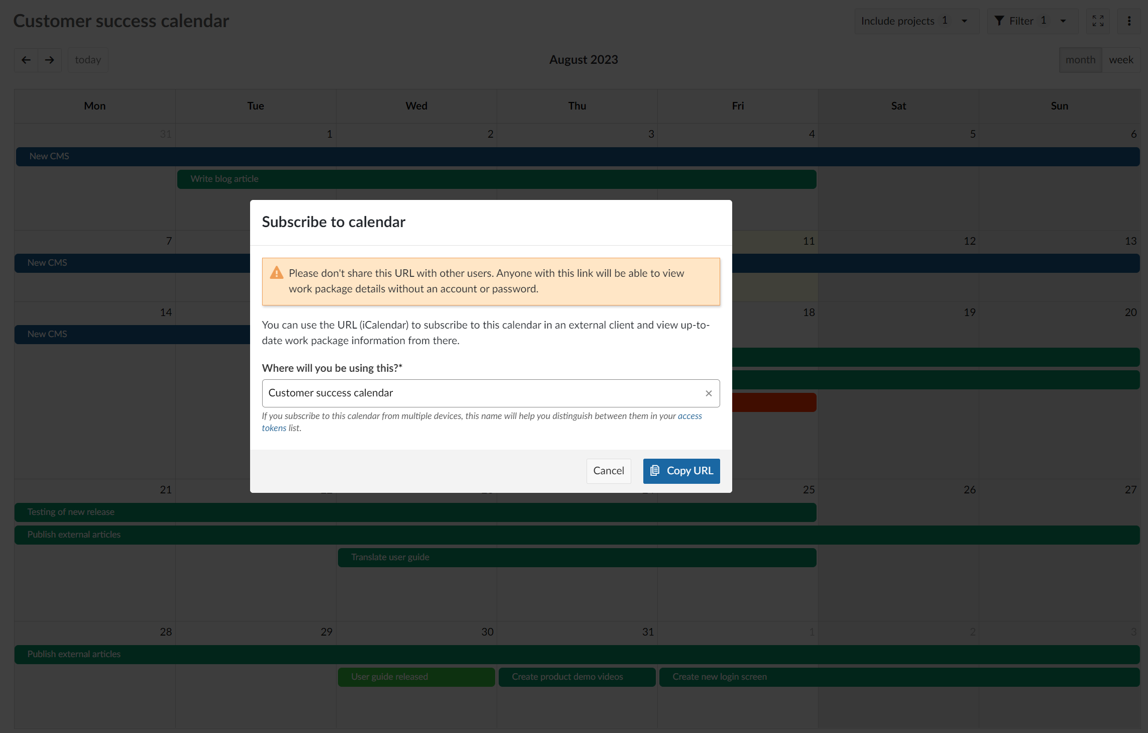 Example of PDF Export of work plan in OpenProject