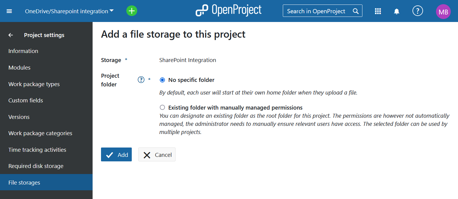 Manueller Projektordner für OneDrive/SharePoint