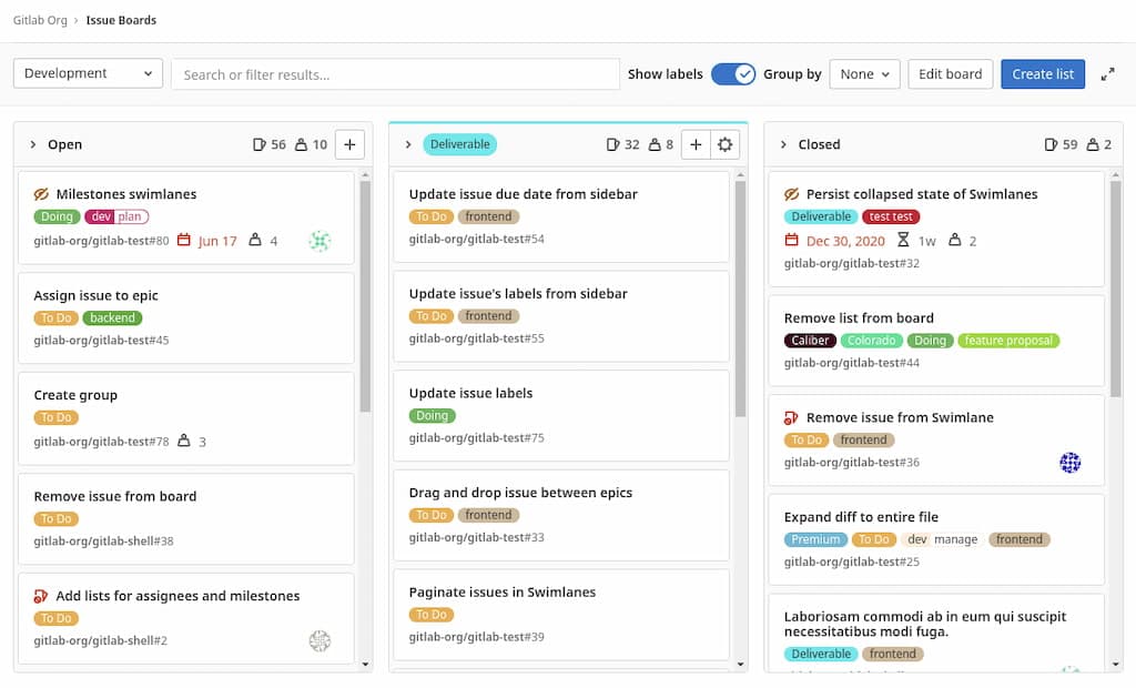 Screenshot GitLab issue board