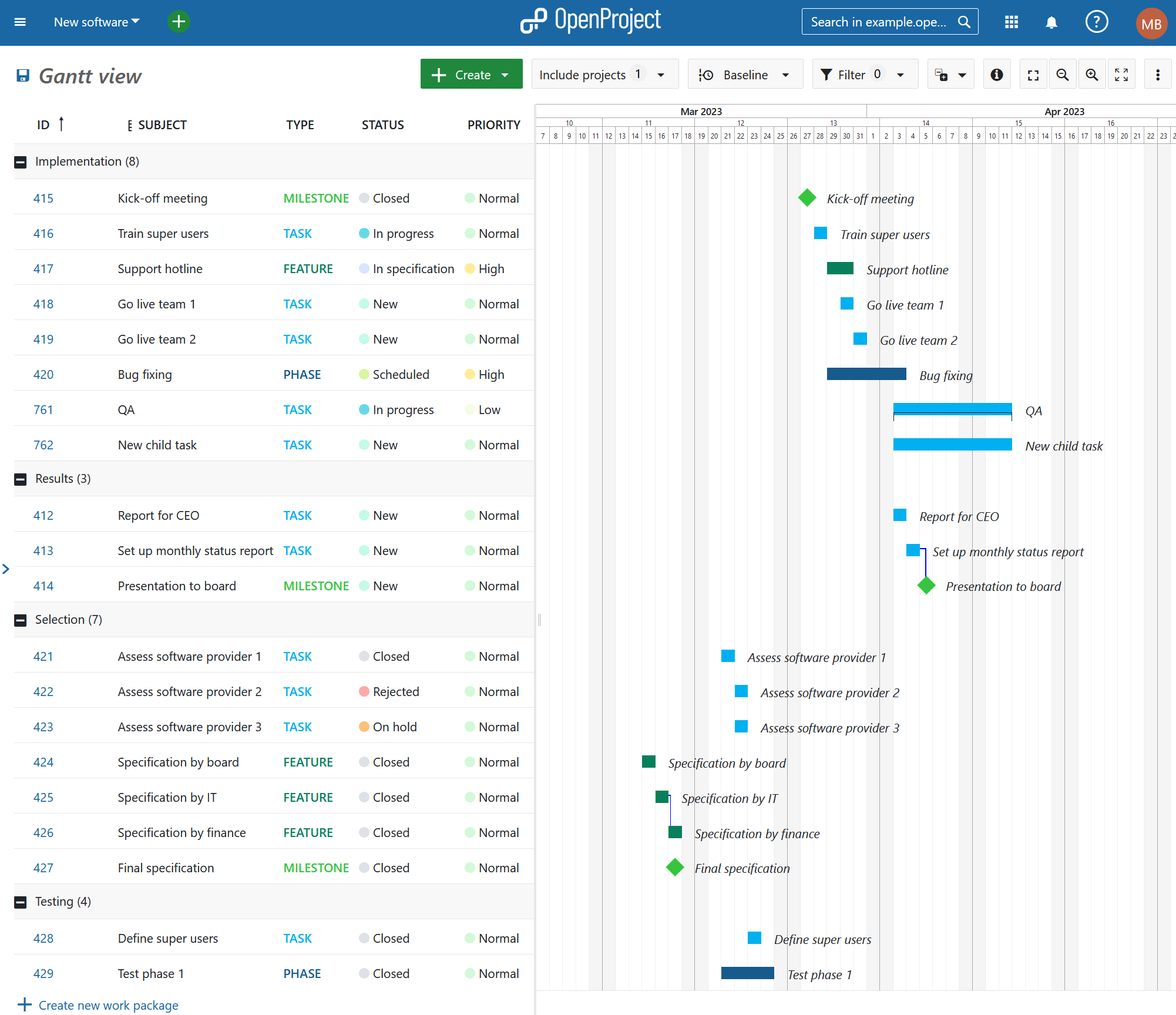 OpenProject Gantt chart design