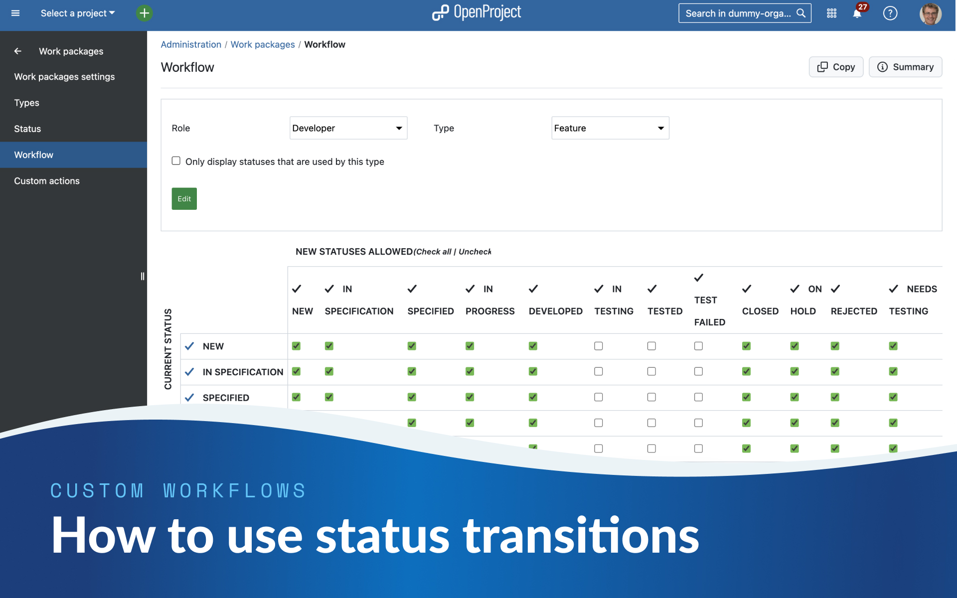 How to use status transitions for custom workflows