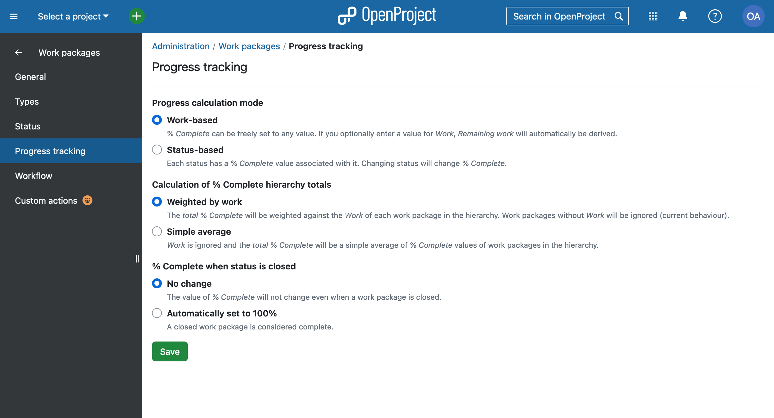 Progress Tracking Admin Options