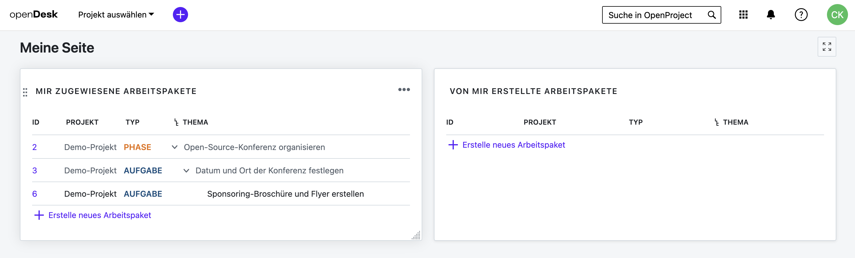 project management in openDesk 1.0 - example screenshot