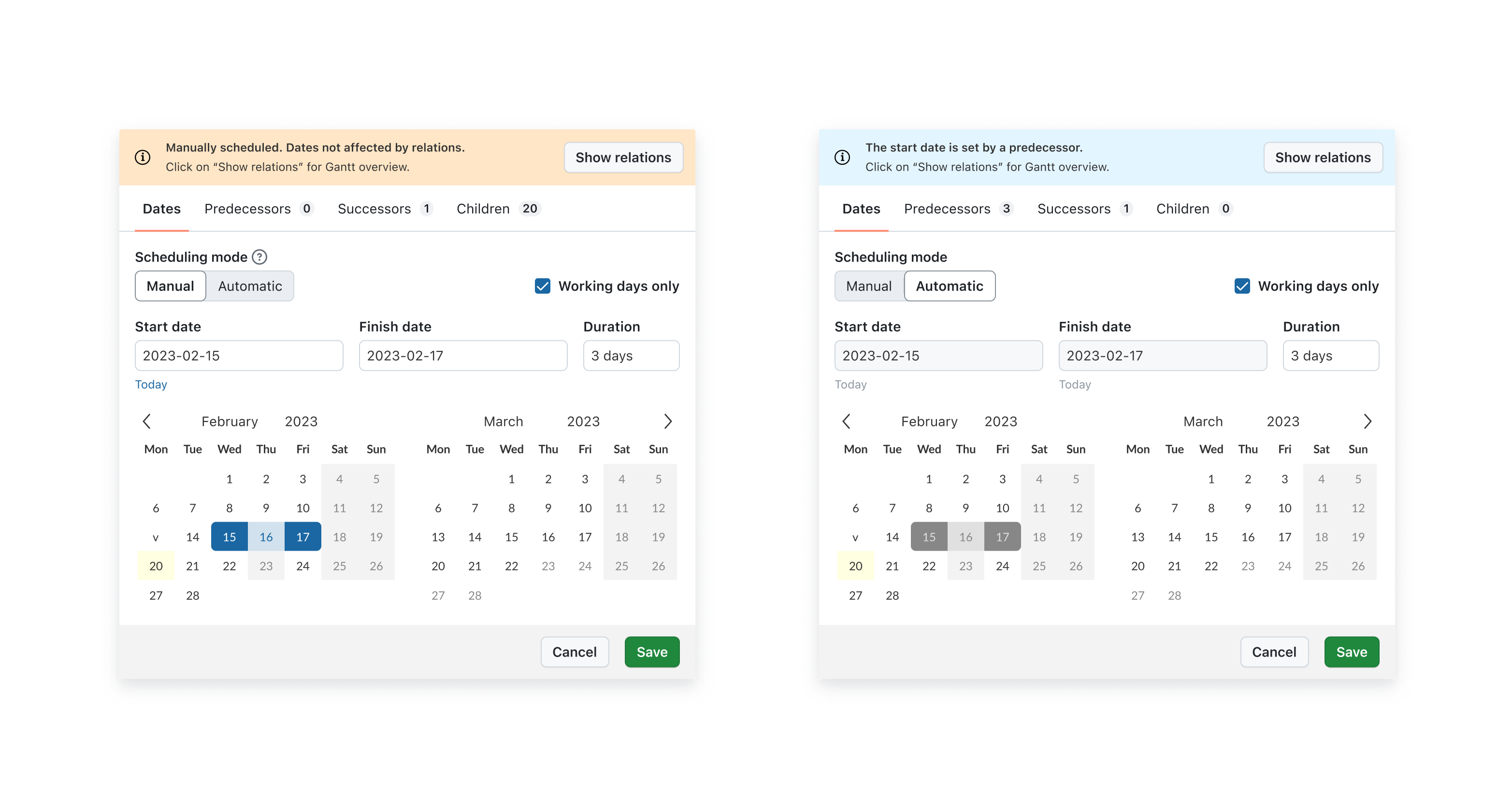 New scheduling modes: Automatic and Manual