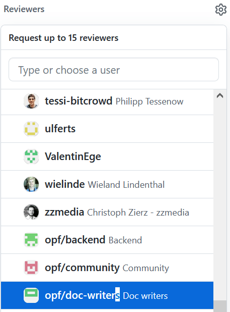 select reviewer for documentation