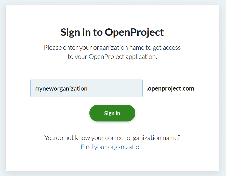 Enter the name of your test cloud instance on OpeProject sign in page