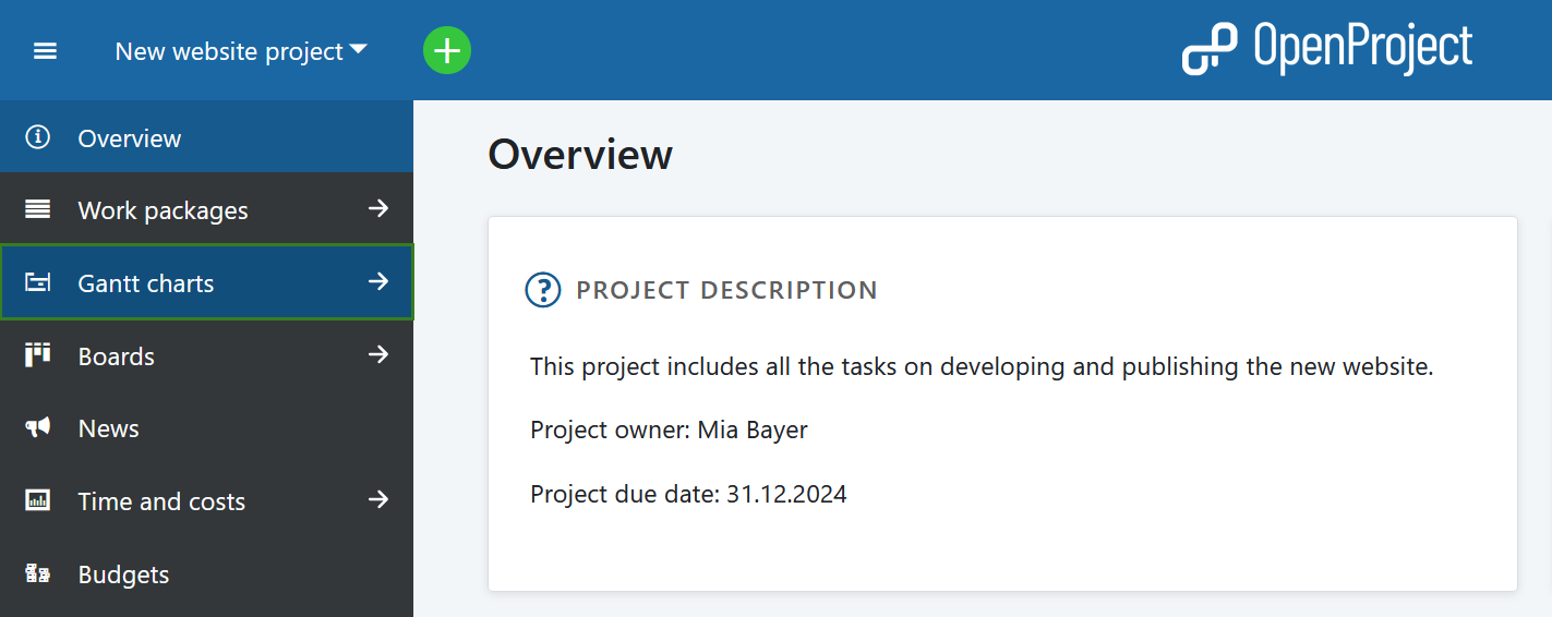 Select the Gantt charts module in OpenProject