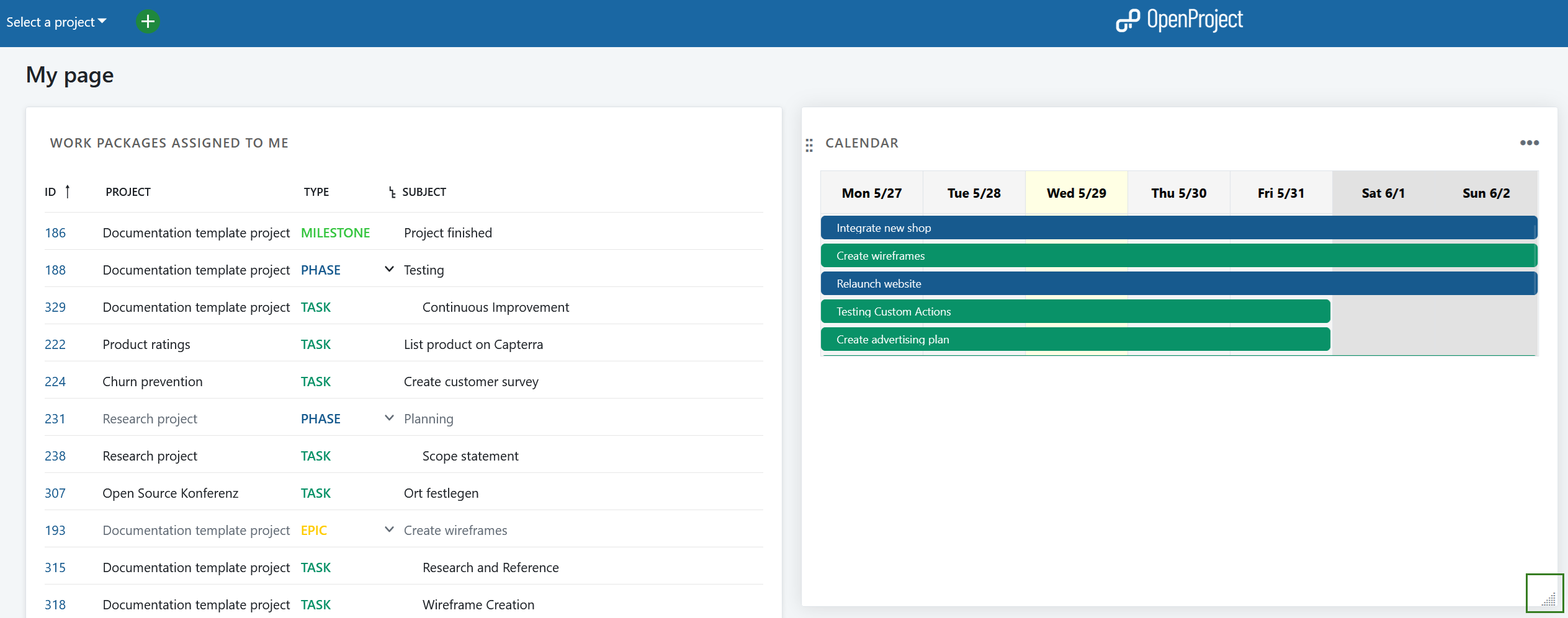 Change widget size in OpenProject MyPage