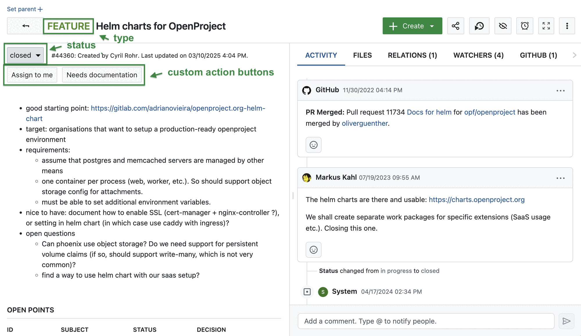 Ein Arbeitspaket in OpenProject