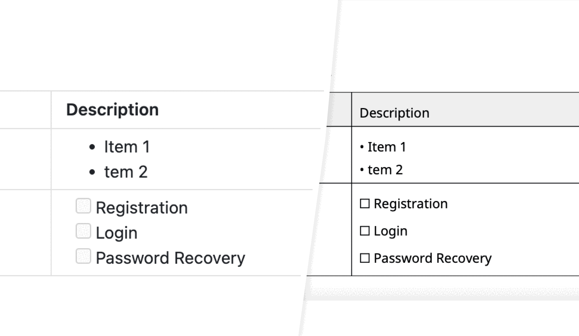 Work package with a table in the description field and how it looks when exported as PDF