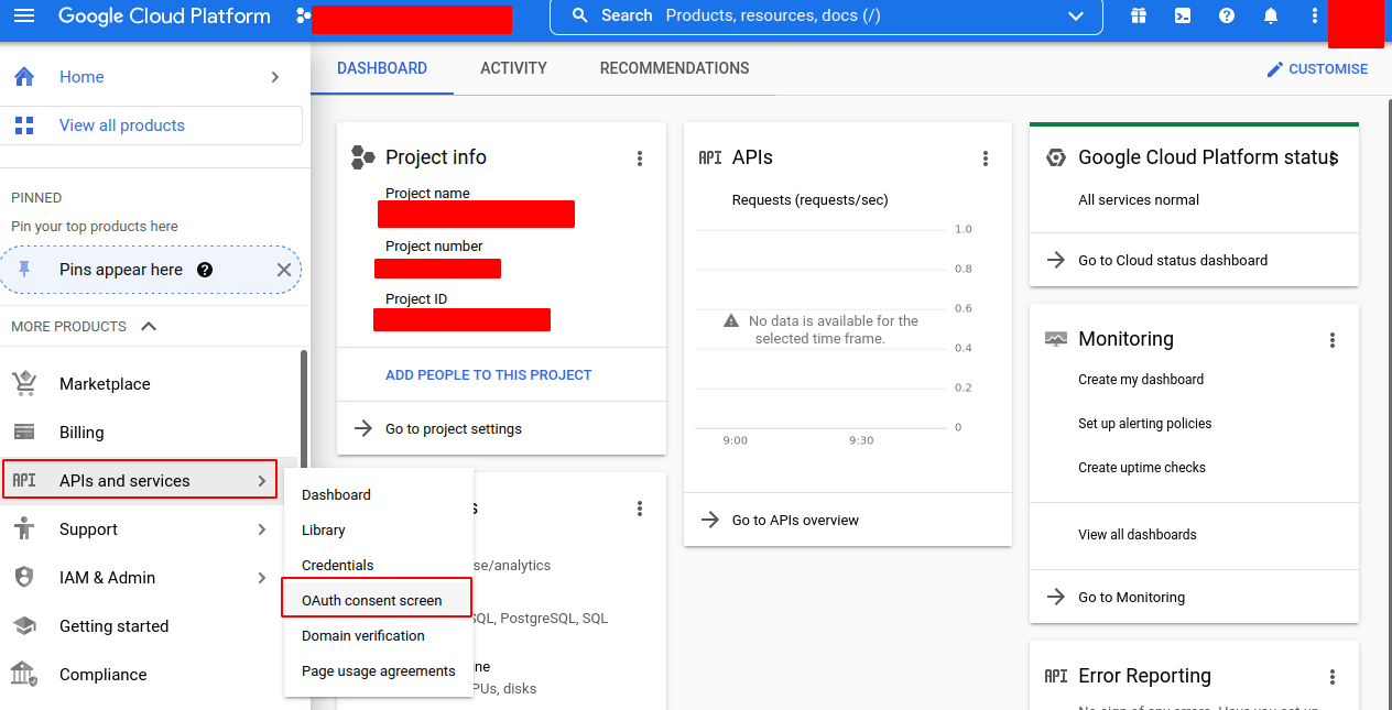 APIs and services OAuth consent screen