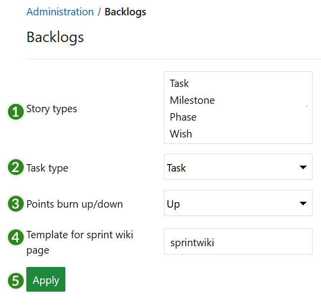 Backlog settings in OpenProject administration