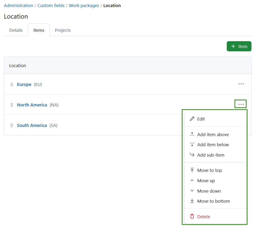 Edit items for hierarchy custom fields in OpenProject administration