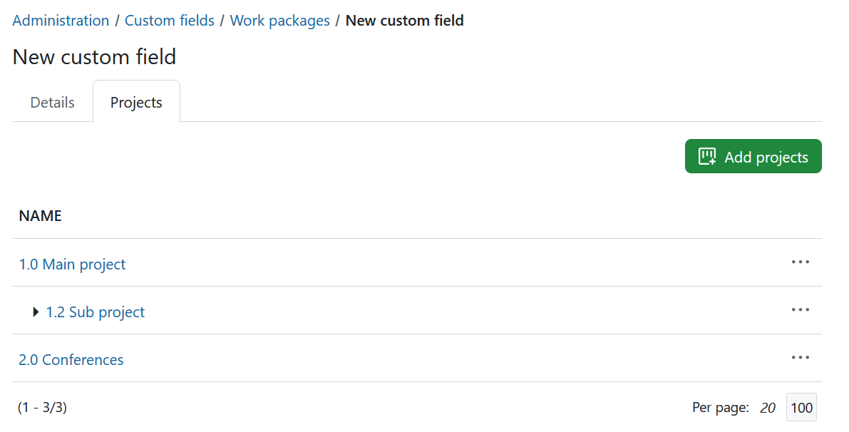 Add a custom field to multiple projects at once in OpenProject administration