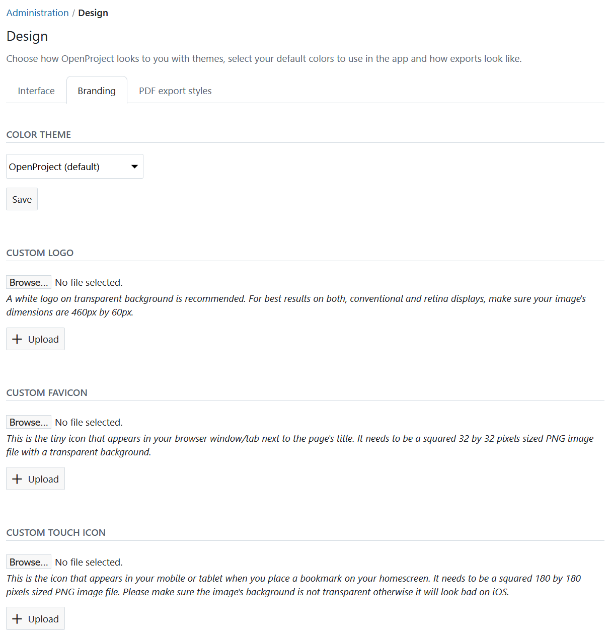 Branding settings in OpenProject administration