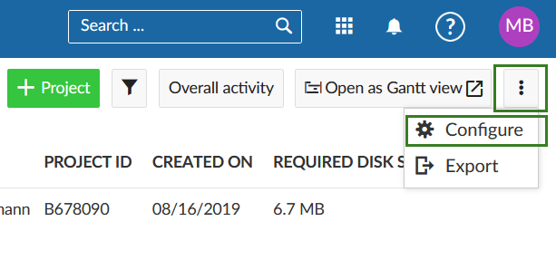 OpenProject configure projects overview