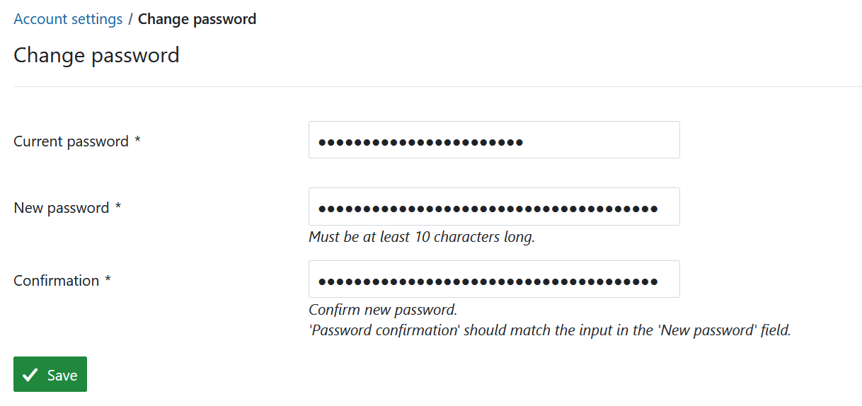 Change password under account settings in OpenProject