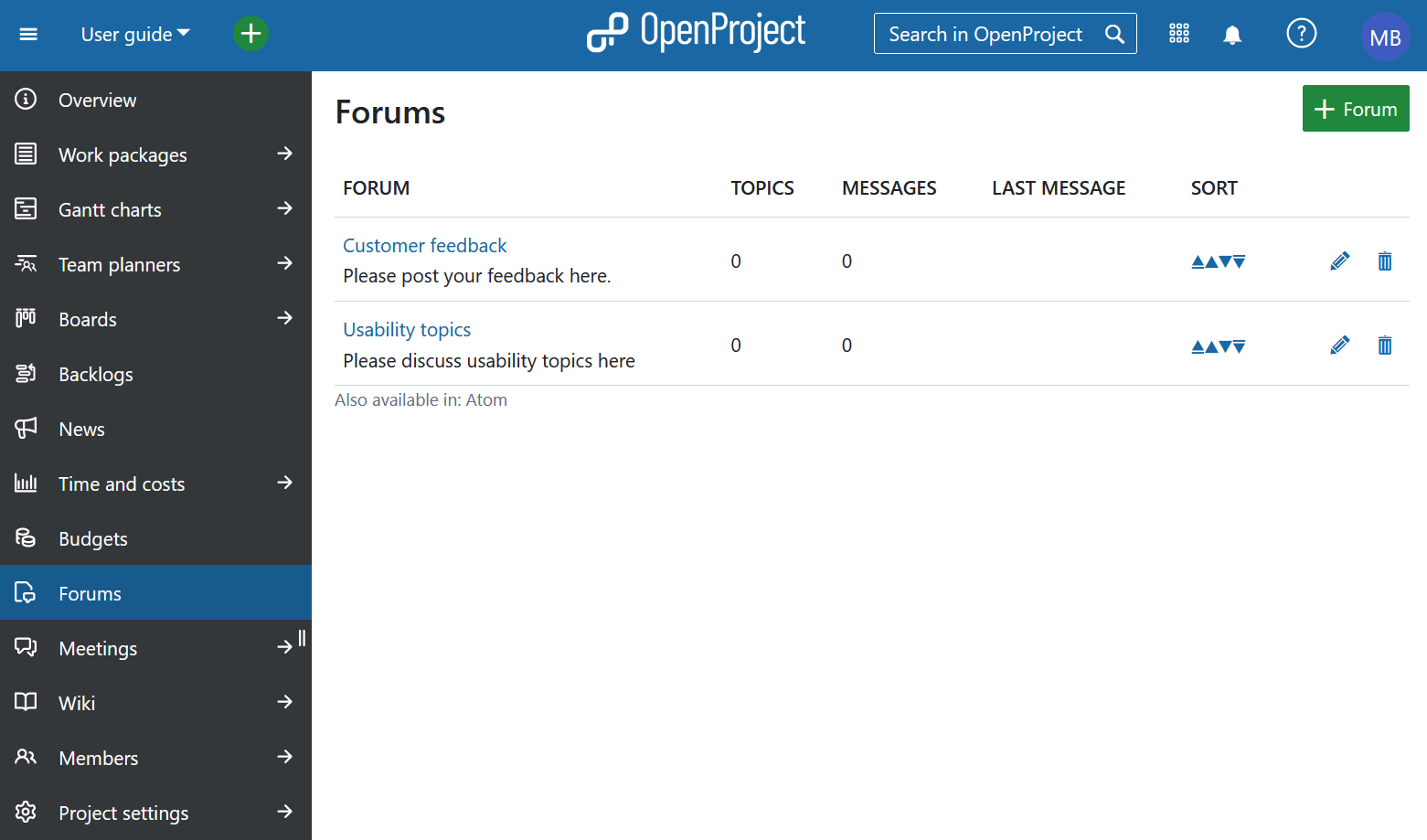 Forums module in OpenProject