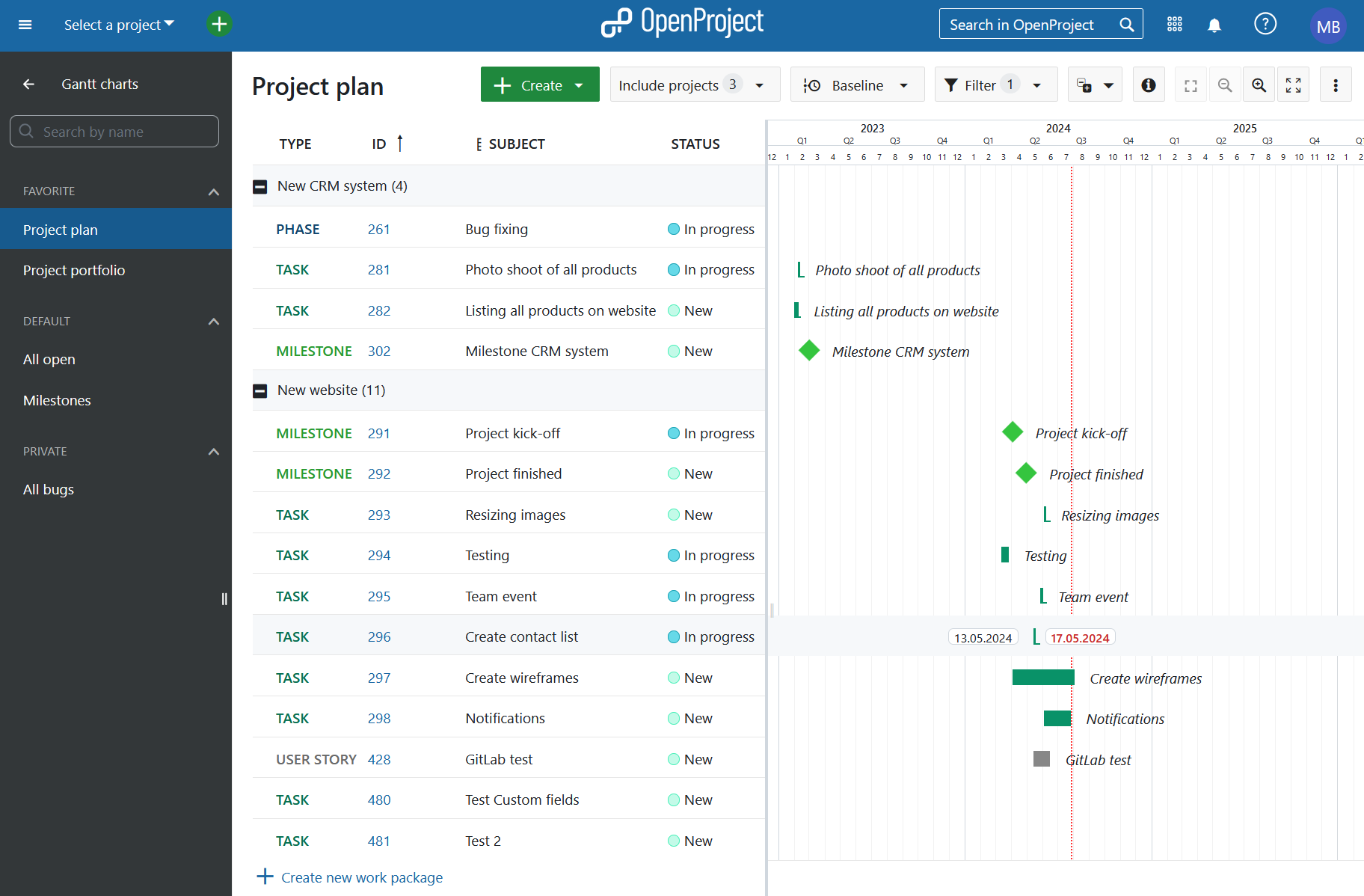 Gantt charts global module in OpenProject