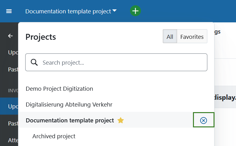 Unselect a project from the project list in OpenProject