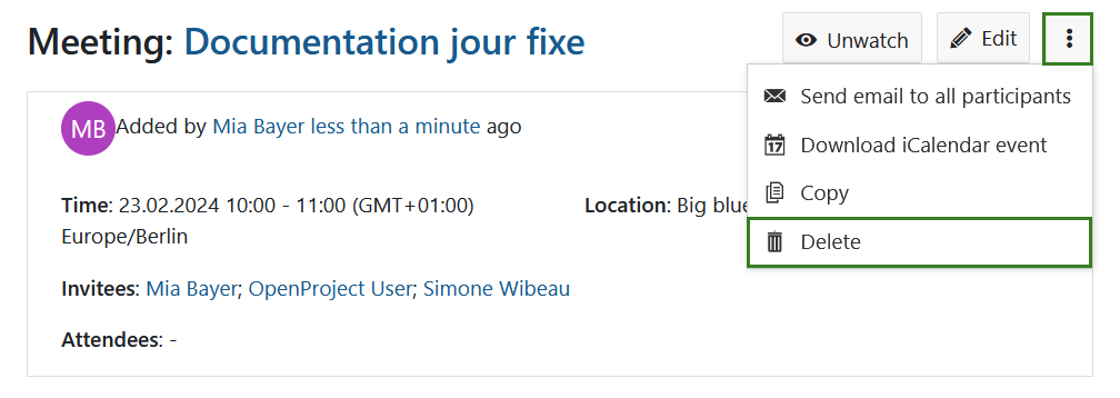 Delete a classic meeting in OpenProject