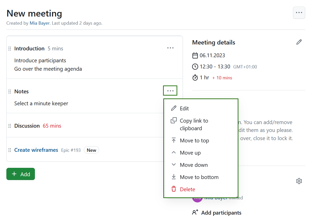 Edit agenda in OpenProject dynamic meetings