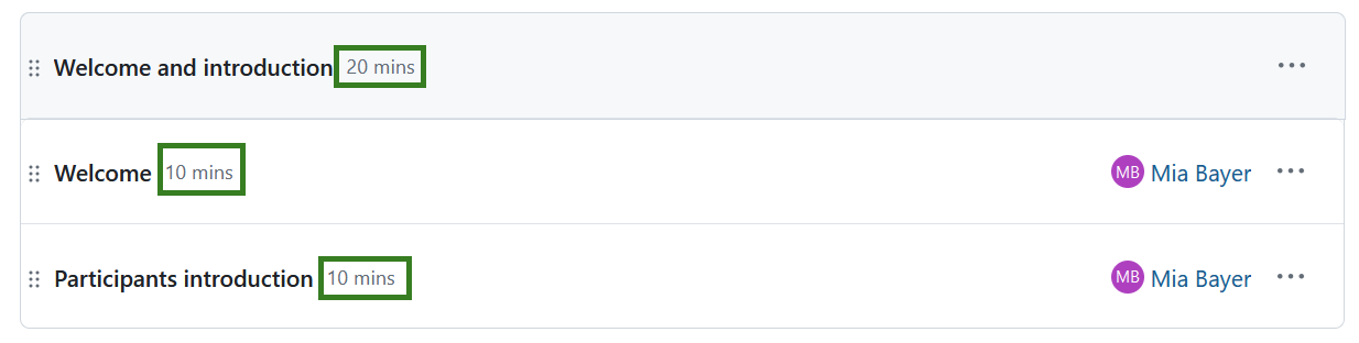 Duration of a section in OpenProject meeting