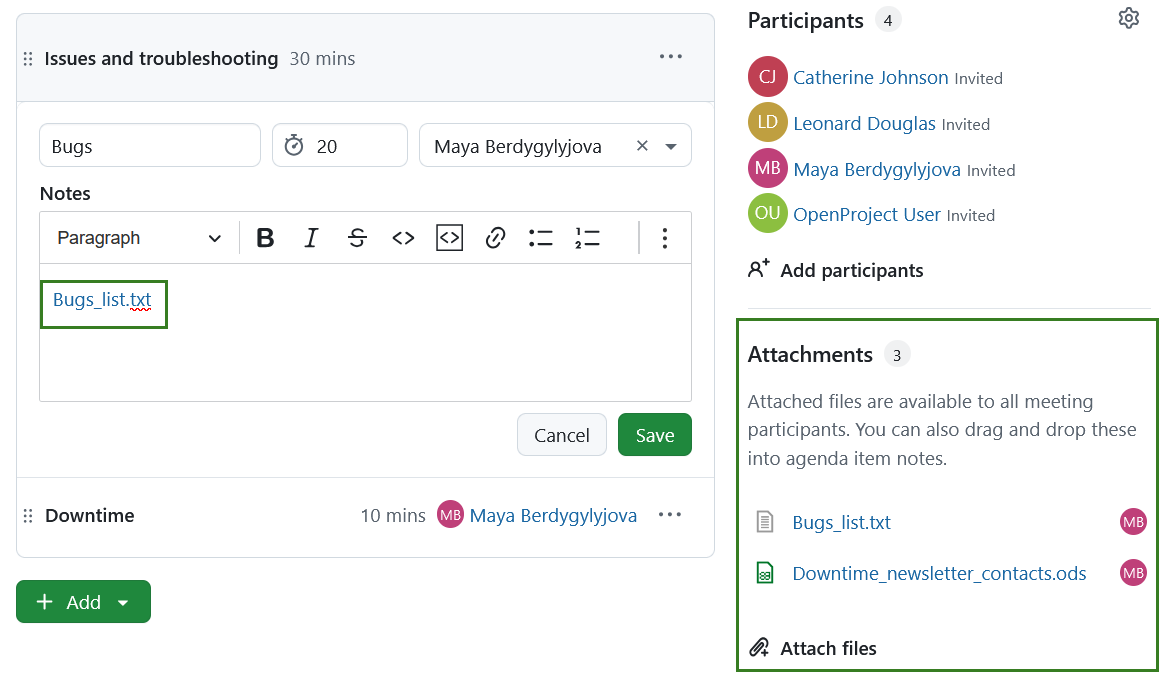 Attachments in OpenProject meetings