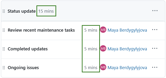 Duration of a section in OpenProject meeting