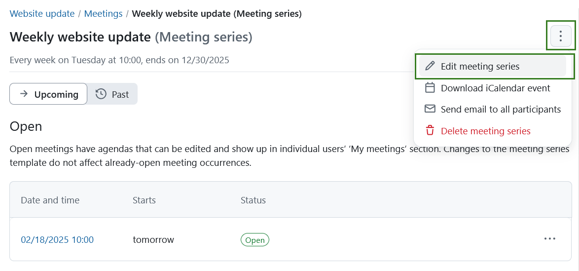 Button to edit recurring meeting series in OpenProject