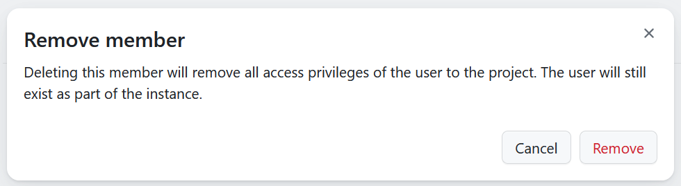 Confirm removing a user from a project in OpenProject