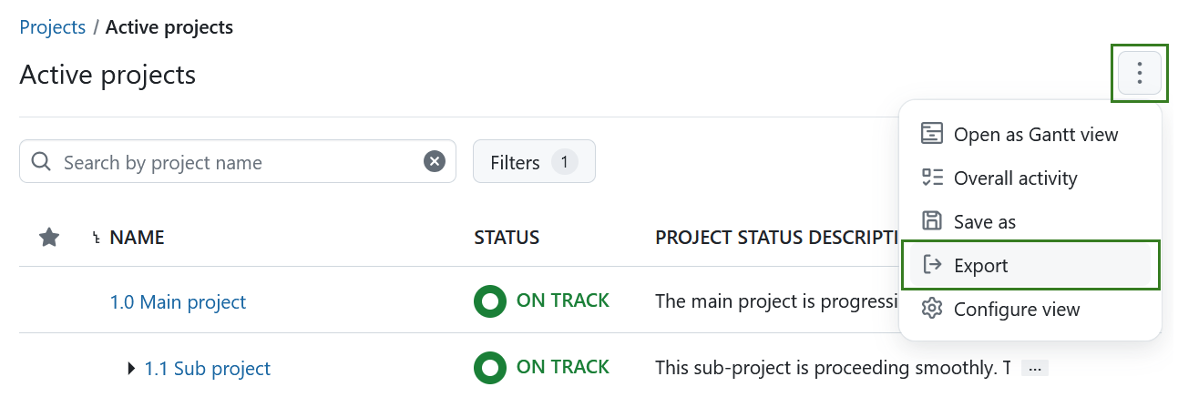 Export projects in OpenProject