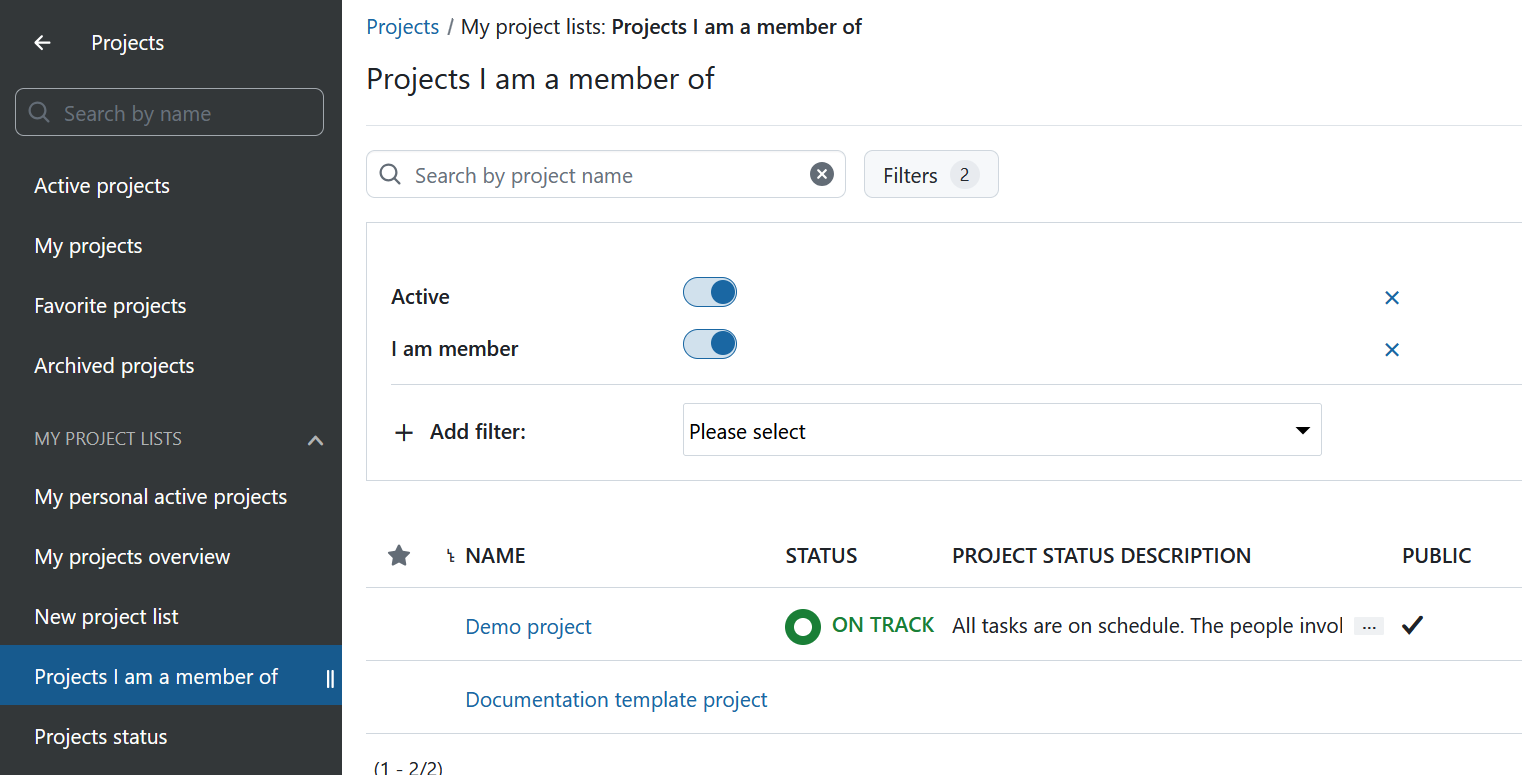 Name and save a private projects filter in OpenProject