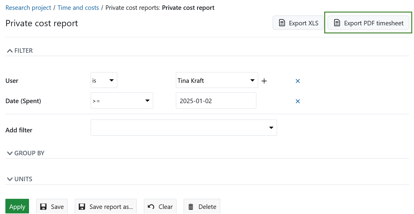 Settings for timesheet PDF export in OpenProject