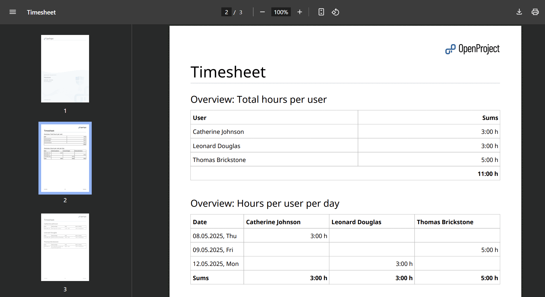 Timesheet PDF export for multiple users in OpenProject