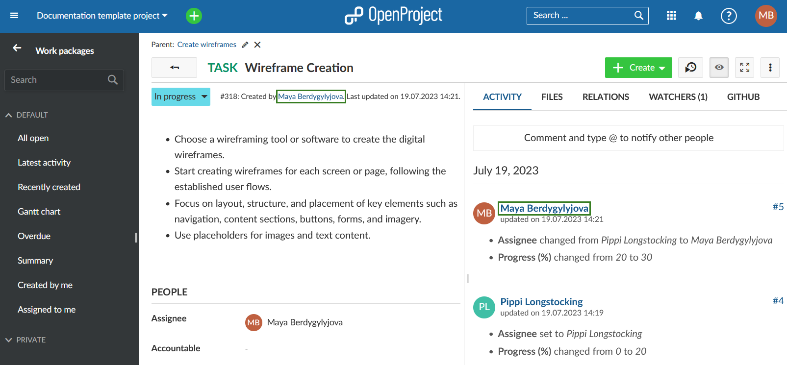 Seleccionar perfil de usuario en OpenProject