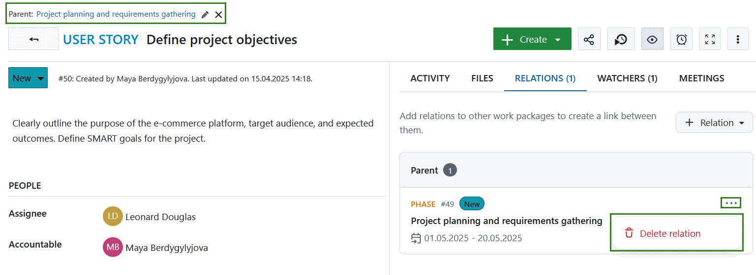 change parent work package